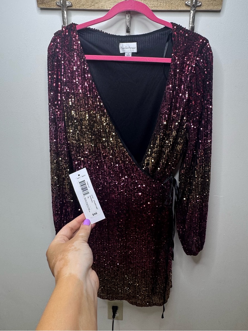 Premier Amour Pink and Black Sequin Party Dress